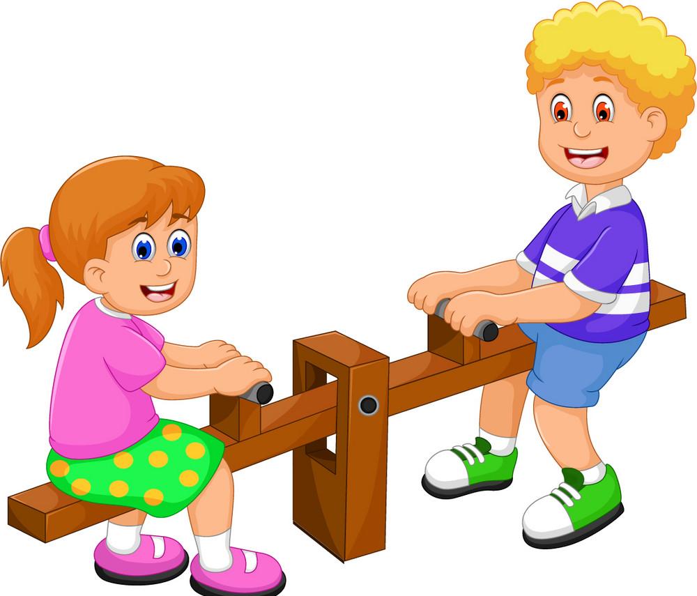 funny two kids cartoon playing see saw vector 13536590 2